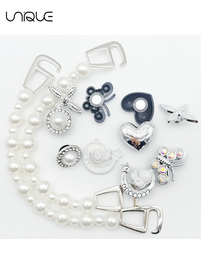 يونيك 12 قطعة مجوهرات الأحذية المتلألئة - زهرة الأحذية على شكل قلب - زهرة حذاء فراشة الماس - زهرة حذاء الأرنب - زخرفة السلسلة - لتزيين أحذية الشاطئ ، أحذية ثقب - هدايا - Image 3