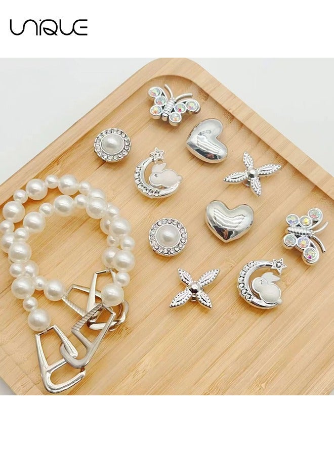 يونيك 12 قطعة مجوهرات الأحذية المتلألئة - زهرة الأحذية على شكل قلب - زهرة حذاء فراشة الماس - زهرة حذاء الأرنب - زخرفة السلسلة - لتزيين أحذية الشاطئ ، أحذية ثقب - هدايا - Image 4