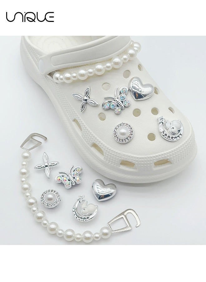 يونيك 12 قطعة مجوهرات الأحذية المتلألئة - زهرة الأحذية على شكل قلب - زهرة حذاء فراشة الماس - زهرة حذاء الأرنب - زخرفة السلسلة - لتزيين أحذية الشاطئ ، أحذية ثقب - هدايا - Image 5