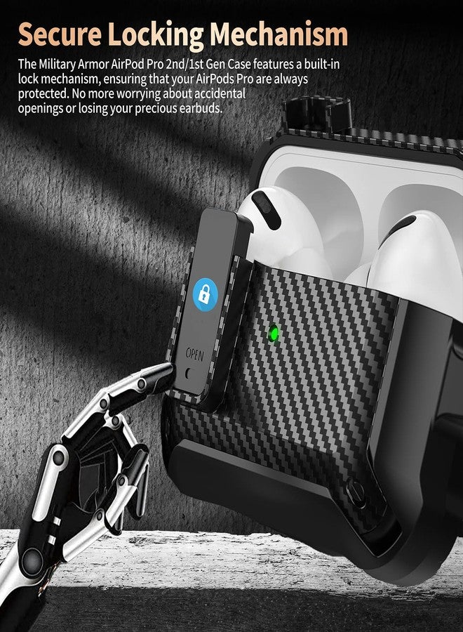 Olytop for Airpods Pro 2 Gen/1st Case Lock With Cleaner Kit & Replacement Ear Tips (S/M/L), Rugged Protective Cover for iPod Pro (2023/2022/2019) With Keychain, Black - Image 2