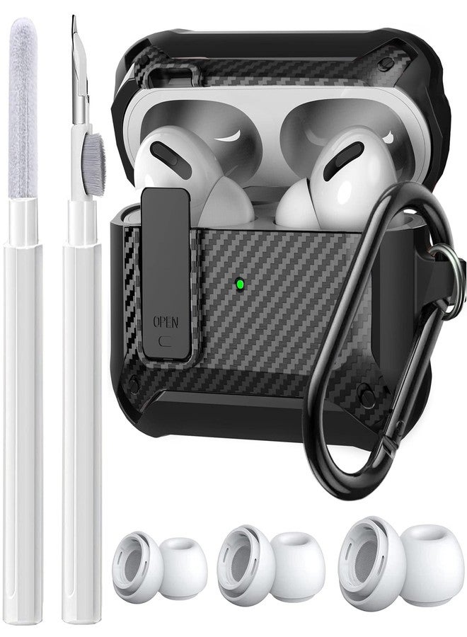 Olytop for Airpods Pro 2 Gen/1st Case Lock With Cleaner Kit & Replacement Ear Tips (S/M/L), Rugged Protective Cover for iPod Pro (2023/2022/2019) With Keychain, Black - Image 1