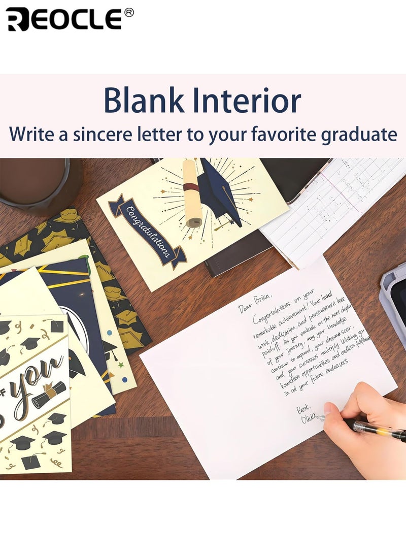 ريوكل بطاقات استشارة التخرج للخريجين مجموعة 12 بطاقة (6 تصميمات فريدة × 2) مجموعة بطاقات تهنئة مع 12 مغلفا و 1 ختم مثالي لهدايا وحفلات الخريجين - Image 2