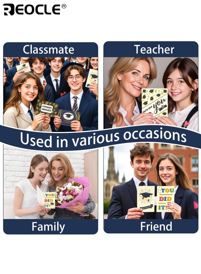 ريوكل بطاقات استشارة التخرج للخريجين مجموعة 12 بطاقة (6 تصميمات فريدة × 2) مجموعة بطاقات تهنئة مع 12 مغلفا و 1 ختم مثالي لهدايا وحفلات الخريجين - Image 3