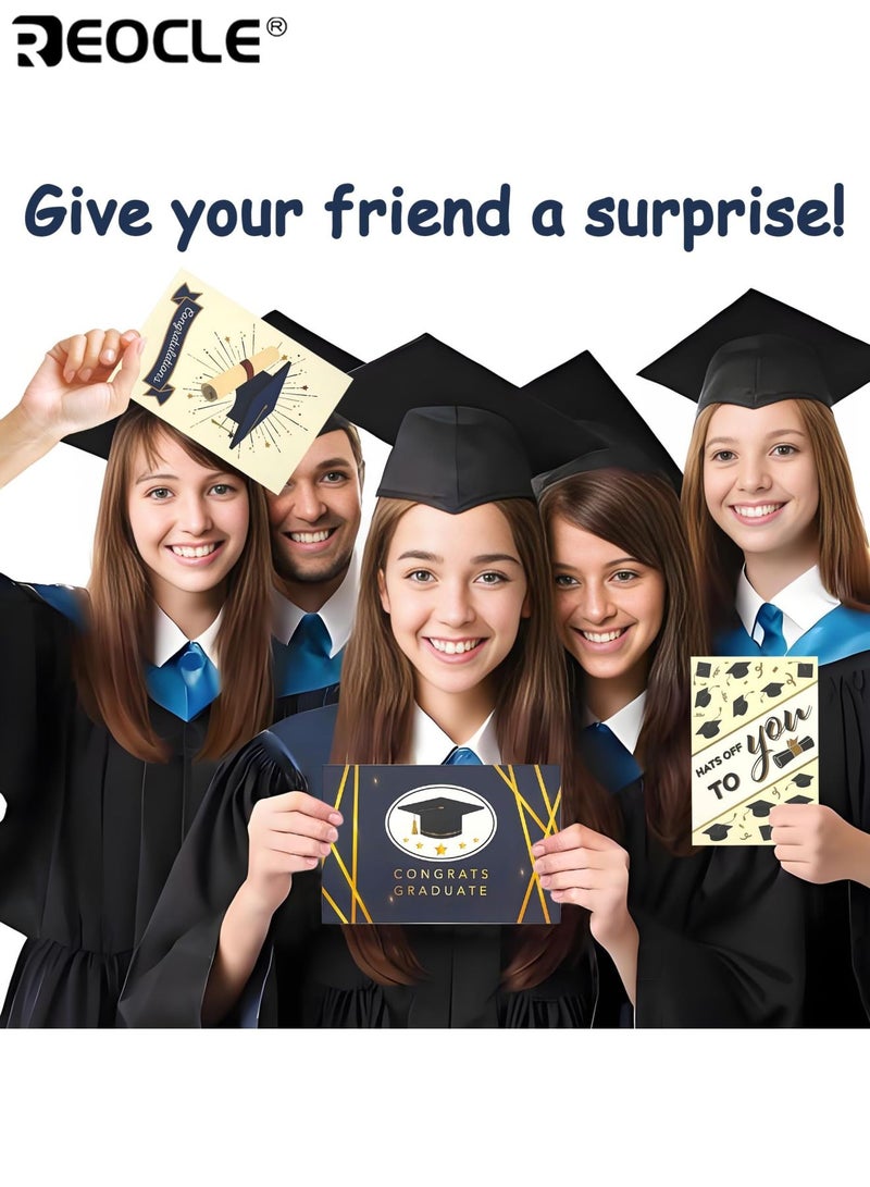 ريوكل بطاقات استشارة التخرج للخريجين مجموعة 12 بطاقة (6 تصميمات فريدة × 2) مجموعة بطاقات تهنئة مع 12 مغلفا و 1 ختم مثالي لهدايا وحفلات الخريجين - Image 4