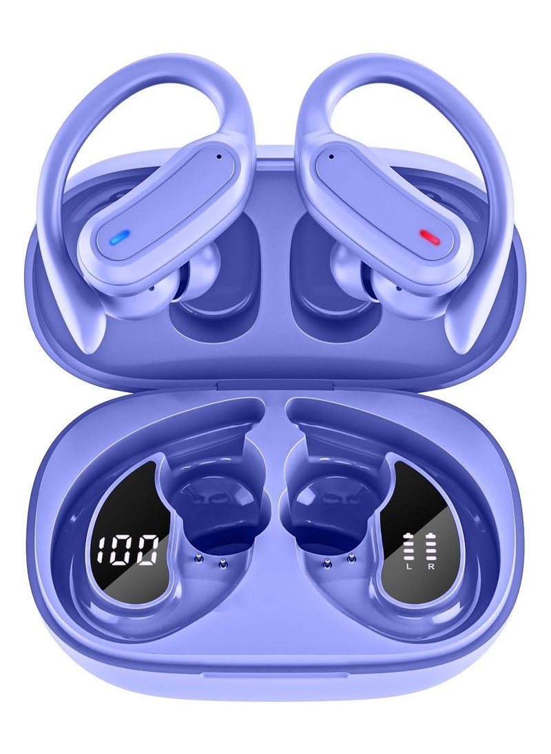 lekikpo Wireless Earbuds Bluetooth Headphones, Bluetooth 5.3 Stereo over Ear Buds,Noise Cancelling Mic, IP7 Waterproof Headset for Workout/Running Purple  - Image 1