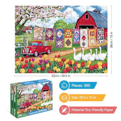 EIYRURU 300 Piece Jigsaw Puzzle for Adults Spring Farmyard Delight with Quilts Tulips Challenging and Relaxing Puzzle for Game Nights Gifts Home Dcor 205 15 - Image 5