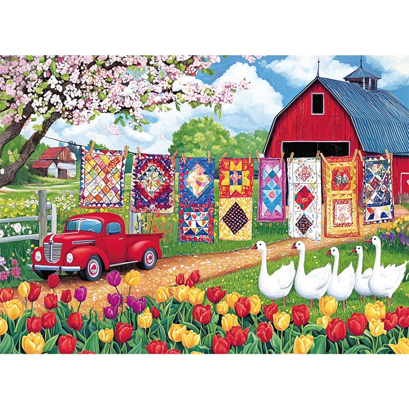EIYRURU 300 Piece Jigsaw Puzzle for Adults Spring Farmyard Delight with Quilts Tulips Challenging and Relaxing Puzzle for Game Nights Gifts Home Dcor 205 15 - Image 3