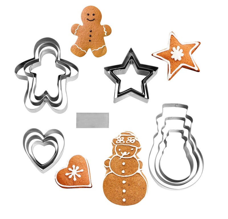 NEWLINE NY NewlineNY Stainless Steel 13 Pieces Cookie Mold Biscuit Pastry Cutter Set  Man  Star  Heart  Snowman & a Cutter Blade - Image 1