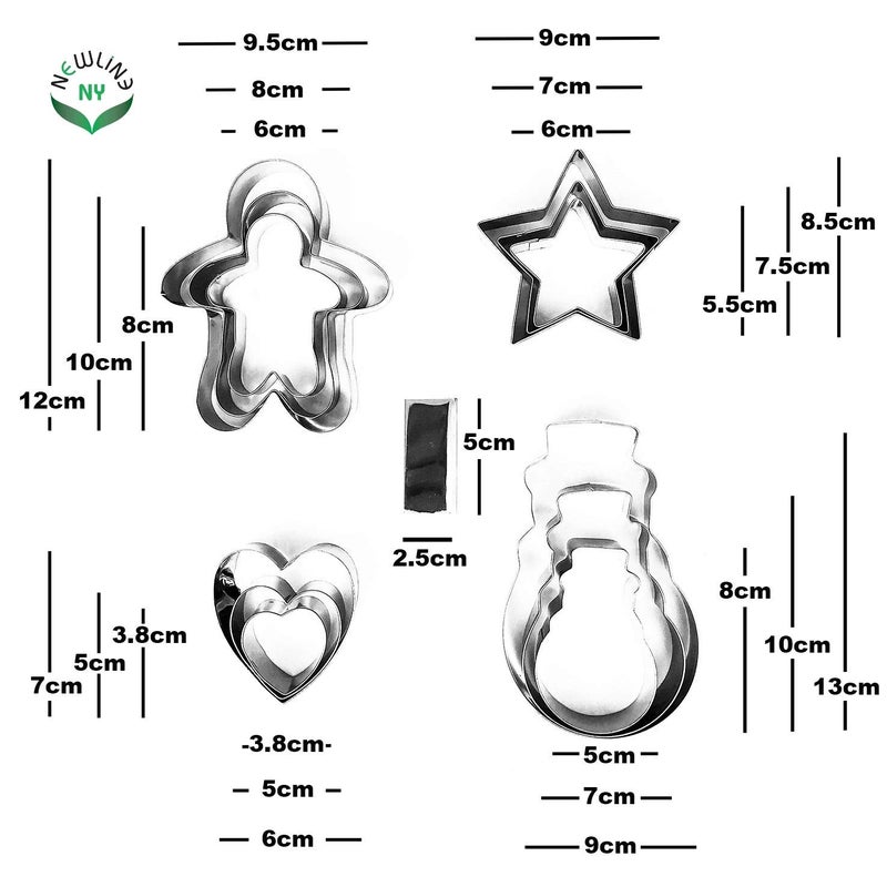 NEWLINE NY NewlineNY Stainless Steel 13 Pieces Cookie Mold Biscuit Pastry Cutter Set  Man  Star  Heart  Snowman & a Cutter Blade - Image 5