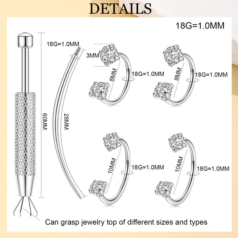 LORACOXS Horseshoe Nose Ring for Women, 20G 18G 16G Surgical Steel Nose Hoops, Multi-Purpose Nose Piercing Jewelry for Cartilage Helix Tragus Labret Septum Lips Ears - Image 4