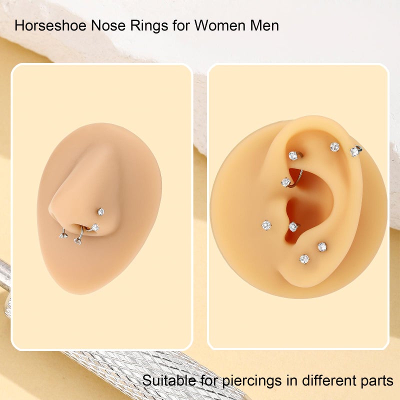 LORACOXS Horseshoe Nose Ring for Women, 20G 18G 16G Surgical Steel Nose Hoops, Multi-Purpose Nose Piercing Jewelry for Cartilage Helix Tragus Labret Septum Lips Ears - Image 5