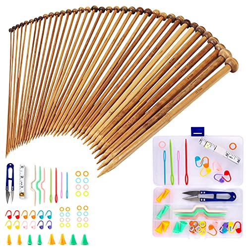 Exquiss Bamboo Knitting Needles Set-36pcs Single Pointed Wooden Knitting Needles, 9 Inches Length Knitting Supplies for Beginners (18 Sizes: 2.0 mm-10.0 mm) + Weaving Tools Knitting Kits - Image 1