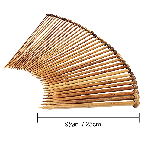 Exquiss Bamboo Knitting Needles Set-36pcs Single Pointed Wooden Knitting Needles, 9 Inches Length Knitting Supplies for Beginners (18 Sizes: 2.0 mm-10.0 mm) + Weaving Tools Knitting Kits - Image 2