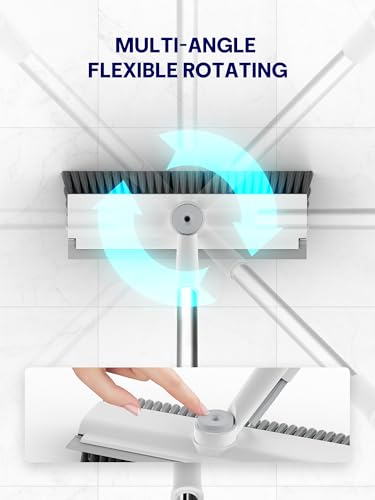 HelpX Floor Scrub Brush with Long Handle 3 in 1 Scrape and HeavyDuty Stiff Bristle Floor Scrubber Brush with Squeegee and Tweezer for Cleaning Tile Wall Deck Bathroom Patio Garage Kitchen White - Image 3