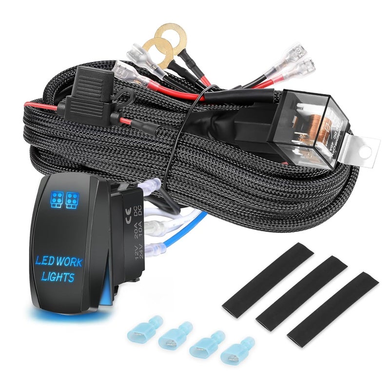 OFFROADTOWN حزمة أسلاك نايلون OFFROADTOWN بطول 16.4 قدم لشريط الإضاءة وأضواء الضباب مع ريلاي ومفتاح - Image 1