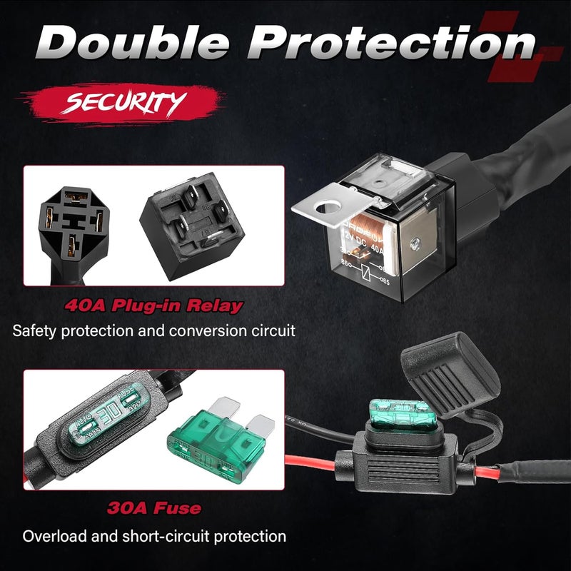 OFFROADTOWN حزمة أسلاك نايلون OFFROADTOWN بطول 16.4 قدم لشريط الإضاءة وأضواء الضباب مع ريلاي ومفتاح - Image 3