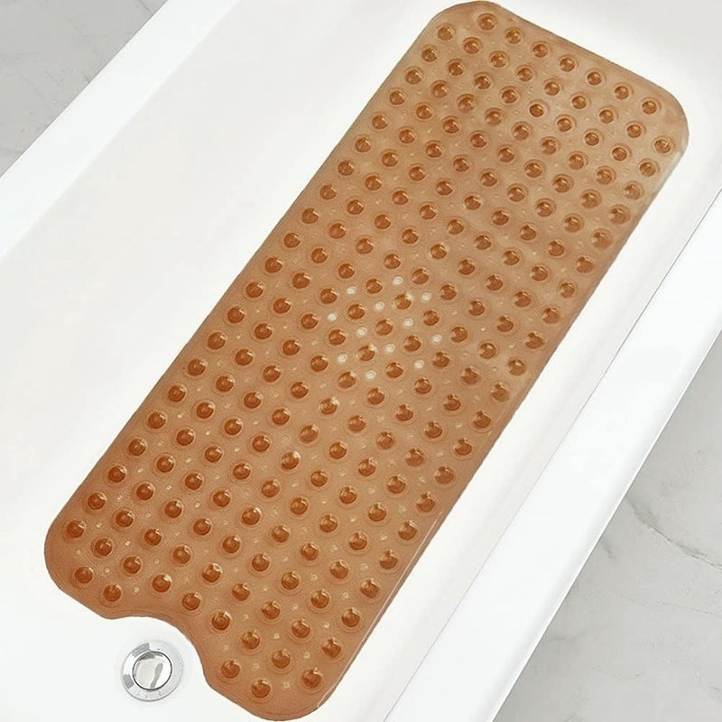 Linoows Bathtub and Shower Mats, Extra Long Non-Slip Bath Tub Mat 39 x 16 Inch, Machine Washable Bathmat with Suction Cups & Drain Holes for Bathroom Floor, Clear Brown - Image 1