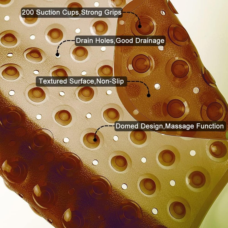 Linoows Bathtub and Shower Mats, Extra Long Non-Slip Bath Tub Mat 39 x 16 Inch, Machine Washable Bathmat with Suction Cups & Drain Holes for Bathroom Floor, Clear Brown - Image 3