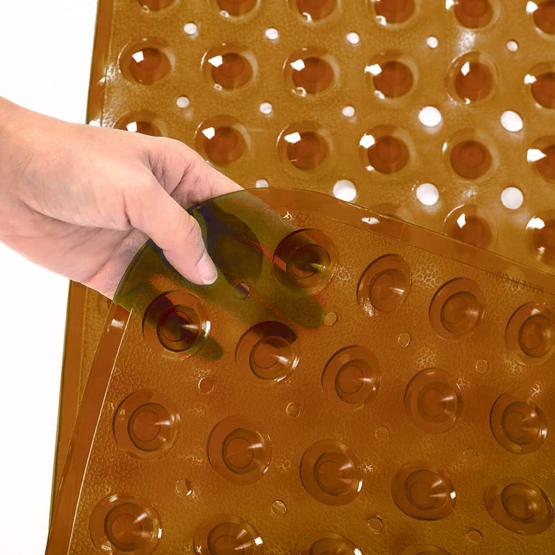 Linoows Bathtub and Shower Mats, Extra Long Non-Slip Bath Tub Mat 39 x 16 Inch, Machine Washable Bathmat with Suction Cups & Drain Holes for Bathroom Floor, Clear Brown - Image 2