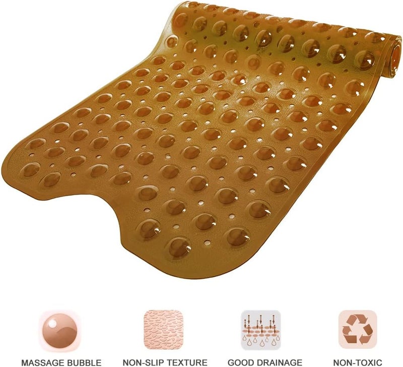 Linoows Bathtub and Shower Mats, Extra Long Non-Slip Bath Tub Mat 39 x 16 Inch, Machine Washable Bathmat with Suction Cups & Drain Holes for Bathroom Floor, Clear Brown - Image 5