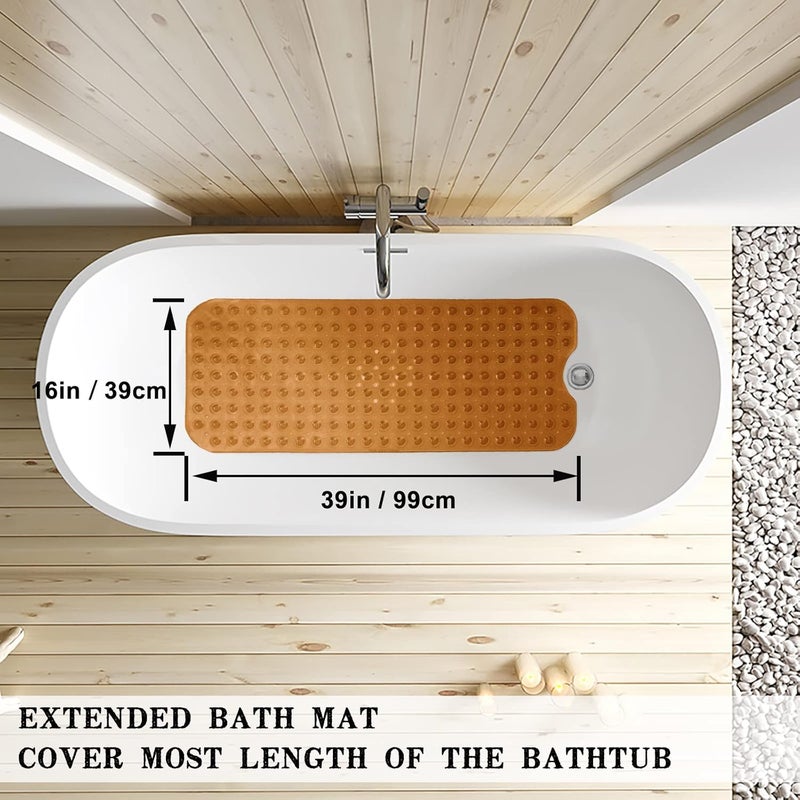 Linoows Bathtub and Shower Mats, Extra Long Non-Slip Bath Tub Mat 39 x 16 Inch, Machine Washable Bathmat with Suction Cups & Drain Holes for Bathroom Floor, Clear Brown - Image 4