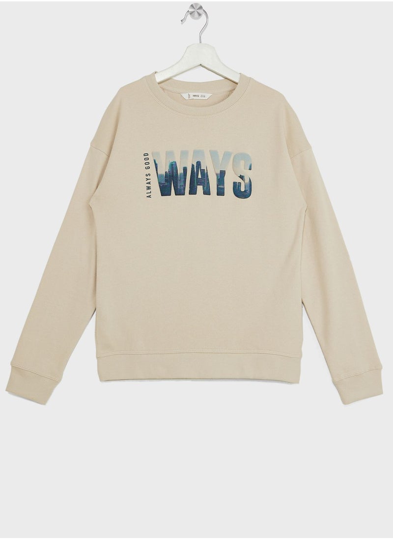 MANGO - Kids Printed Message Sweatshirt - Image 1