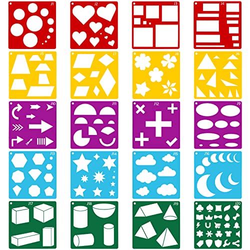Peohud 40 Pieces Stencils for Kids, Geometric Shaped Stencil, Simple Drawing Chalk Stencils Colorful Art Painting Template for DIY Craft, 5.9 x 5.9 Inches - Image 5