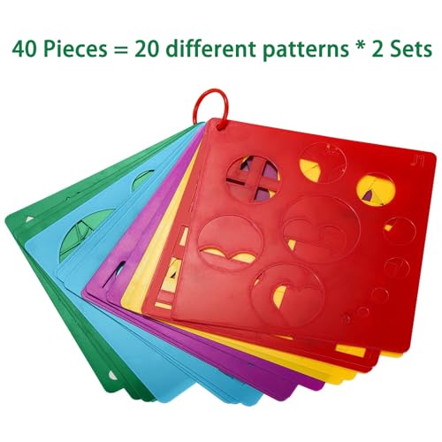 Peohud 40 Pieces Stencils for Kids, Geometric Shaped Stencil, Simple Drawing Chalk Stencils Colorful Art Painting Template for DIY Craft, 5.9 x 5.9 Inches - Image 4