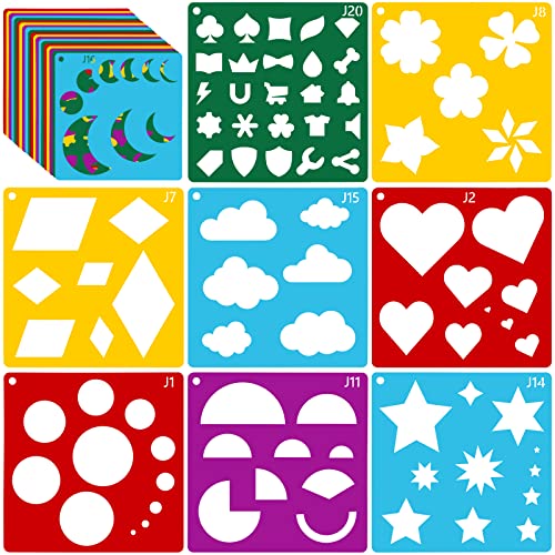Peohud 40 Pieces Stencils for Kids, Geometric Shaped Stencil, Simple Drawing Chalk Stencils Colorful Art Painting Template for DIY Craft, 5.9 x 5.9 Inches - Image 1