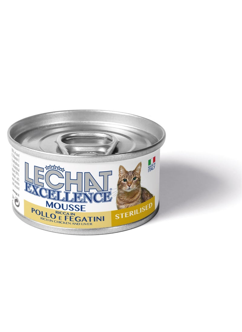 Monge - Lechat Excellence by Monge | Sterilised Cat Wet Food Rich in Chicken and Liver | Super Premium Complementary Wet Cat Food | Mousse in Can- 85g - Image 1