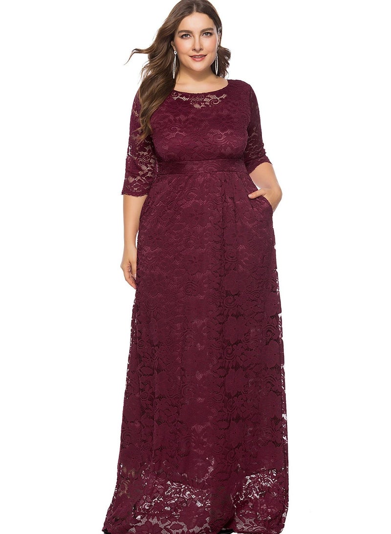 Loquat Women's Large Hollow Lace Pocket Dress 