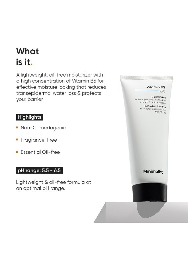MINIMALIST Face Moisturizer for Oily to Normal Skin with Hyaluronic Acid & Vitamin B5 10%| All Day Moisturization||Lightweight Oil-Free Barrier Repair Cream |Non-Comedogenic |Acne Safe 50g - Image 2