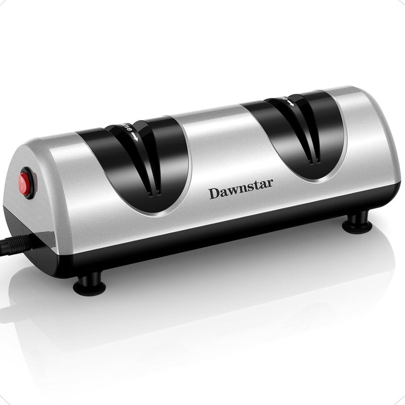 Dawnstar Electric Knife Sharpener, Professional Kitchen Knife Sharpener for Home Use, 2 Stages of Coarse Sharpening & Fine Polishing, Metal Dust Collection Box for Easy Cleaning, Silver Gray - Image 1