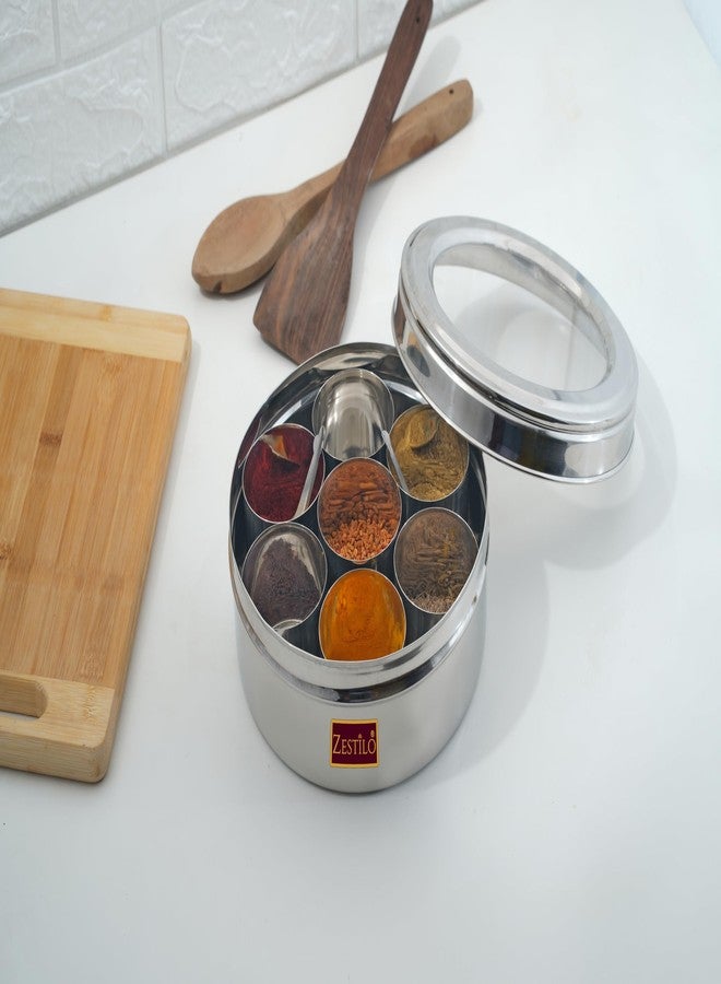ZESTILO Masala box for kitchen,Spice box for kitchen,Masala dabba,9 Transparent lid container,Spice box,Steel masala box for kitchen steel box,Steel container with lid,Masala dhani,Masala 9 - Image 4