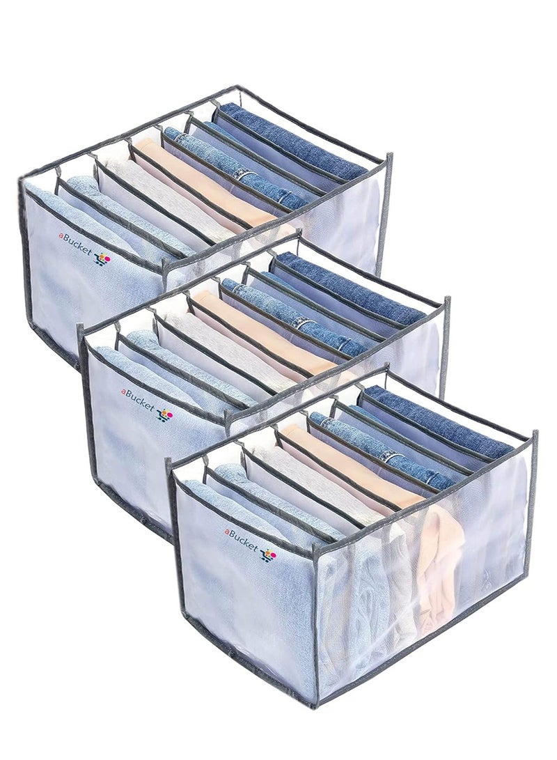 DUNISO 3 Pcs Washable Clothes Organizer Jeans Compartment Storage Foldable Closet Drawer Mesh Separation Clothing Storage Bins Box Grey(7 Grids) - Image 2