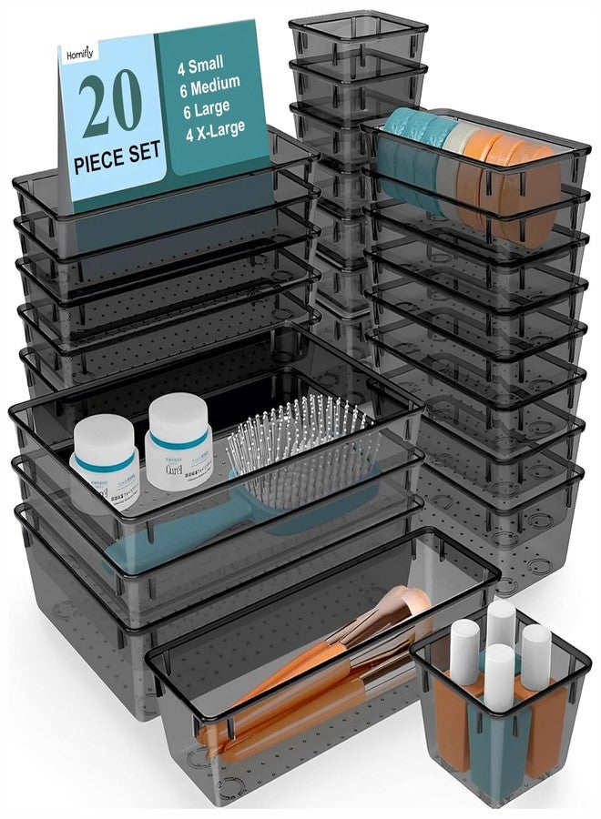 HOMIFLY 20 Piece Unbreakable Drawers Organisers/Multipurpose Drawer Organizer Tray/Storage Box for Dressing Table/Makeup Organiser Tray/Storage Bins For Bathroom (Black) - Image 1