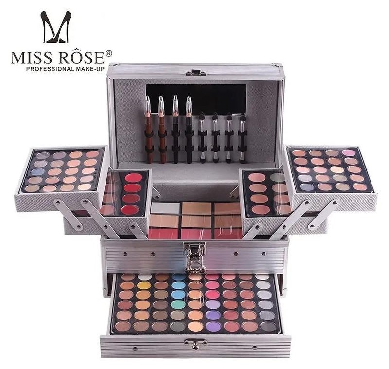 مس روز 132 لون مجموعة ماكياج قابلة لإعادة الاستخدام مجموعة علبة ماكياج من الألومنيوم مع مستحضرات التجميل فرش ماكياج ظلال العيون مسحوق الحاجب أحمر الشفاه - Image 1