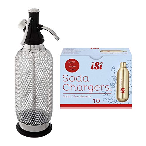 iSi North America iSi Classic Steel Mesh SodaMaker Bottle 1 Quart with CO2 Soda Siphon Chargers 10Pack Bundle For making sparkling water beverages - Image 1