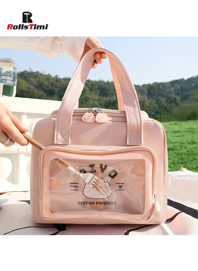 RollsTimi  8L Cartoon Large Capacity Tote Lunch Bag, Picnic Insulated Lunch Box Bag, Student Lunch Bag, Portable Vacation Beach Lunch Bag,Pink - Image 1