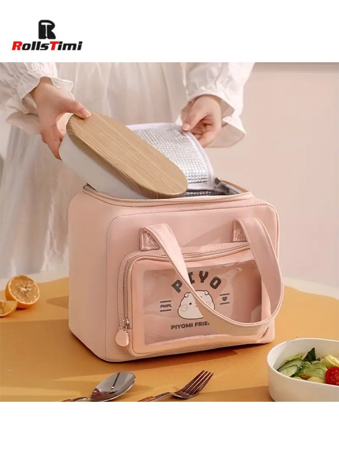 RollsTimi  8L Cartoon Large Capacity Tote Lunch Bag, Picnic Insulated Lunch Box Bag, Student Lunch Bag, Portable Vacation Beach Lunch Bag,Pink - Image 4