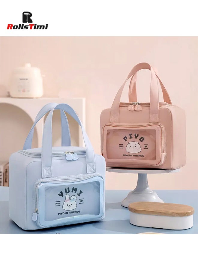 RollsTimi  8L Cartoon Large Capacity Tote Lunch Bag, Picnic Insulated Lunch Box Bag, Student Lunch Bag, Portable Vacation Beach Lunch Bag,Pink - Image 3