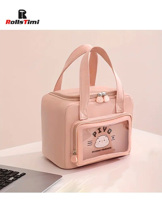 RollsTimi  8L Cartoon Large Capacity Tote Lunch Bag, Picnic Insulated Lunch Box Bag, Student Lunch Bag, Portable Vacation Beach Lunch Bag,Pink - Image 2