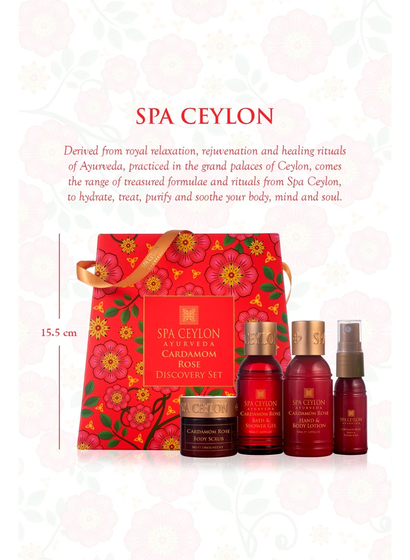 spa ceylon مجموعة اكتشاف الهيل والورد | مجموعة العناية بالجسم بحجم السفر لجميع أنواع البشرة | رذاذ الجسم 20 مل، جل الاستحمام 50 مل، لوشن الجسم 50 مل، مقشر الجسم 30 جرام | مجموعة هدايا - Image 4