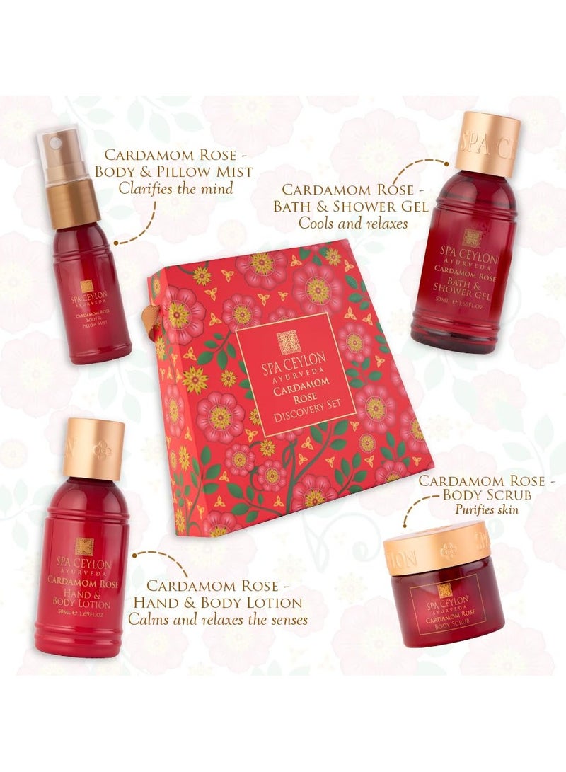 SPA CEYLON Cardamom Rose Discovery Set | Body Care Travel Size Set for All Skin Types | Body Mist 20ml, Shower Gel 50ml, Body Lotion 50ml, Body Scrub 30g| Gift Set - Image 5
