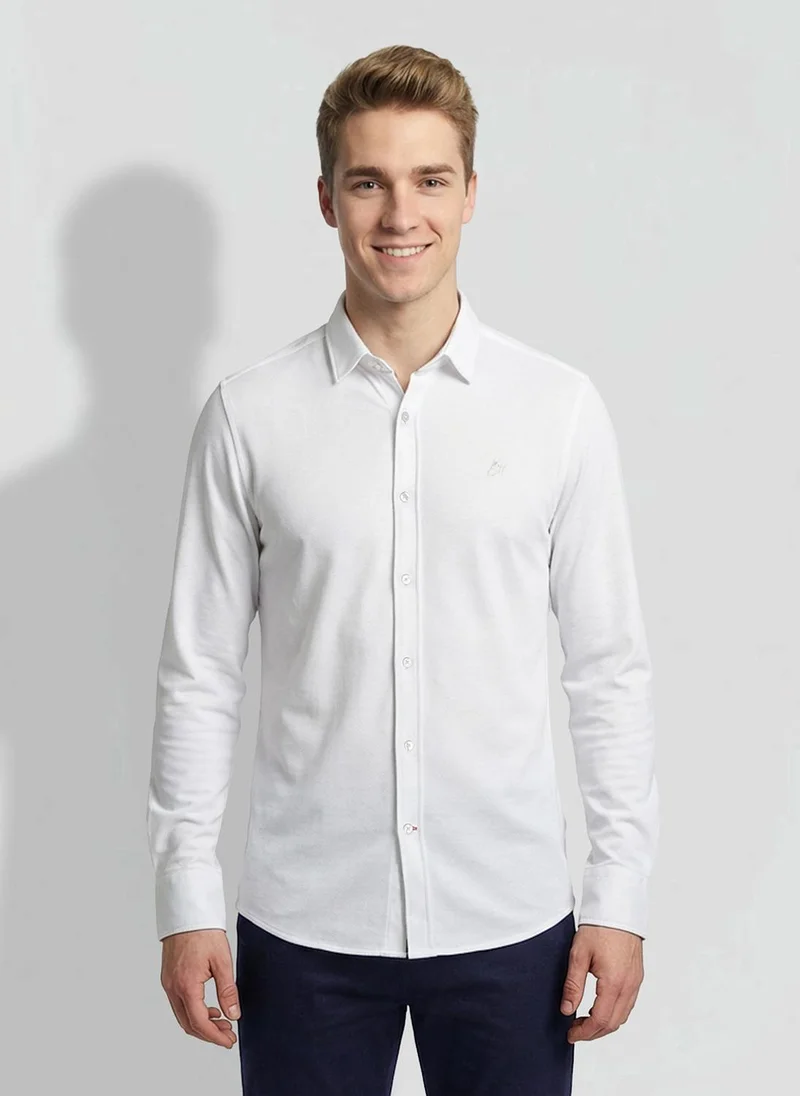 بيينغ هيومان White Regular Fit Men's Long Sleeves Spread Collar Shirts