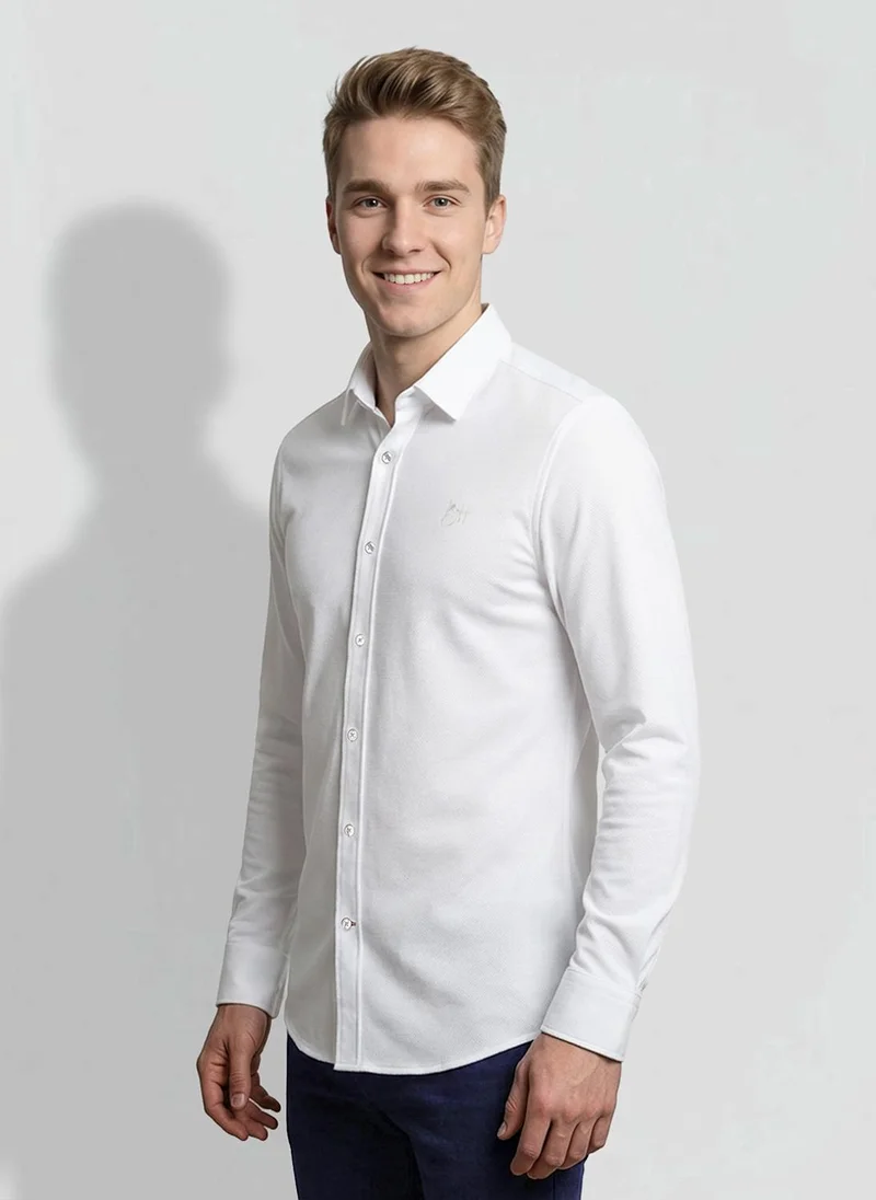 بيينغ هيومان White Regular Fit Men's Long Sleeves Spread Collar Shirts