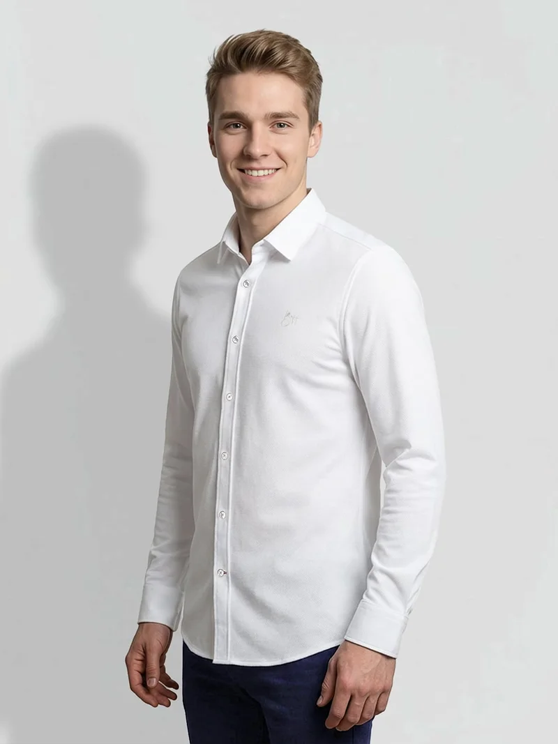 Being Human White Regular Fit Men's Long Sleeves Spread Collar Shirts