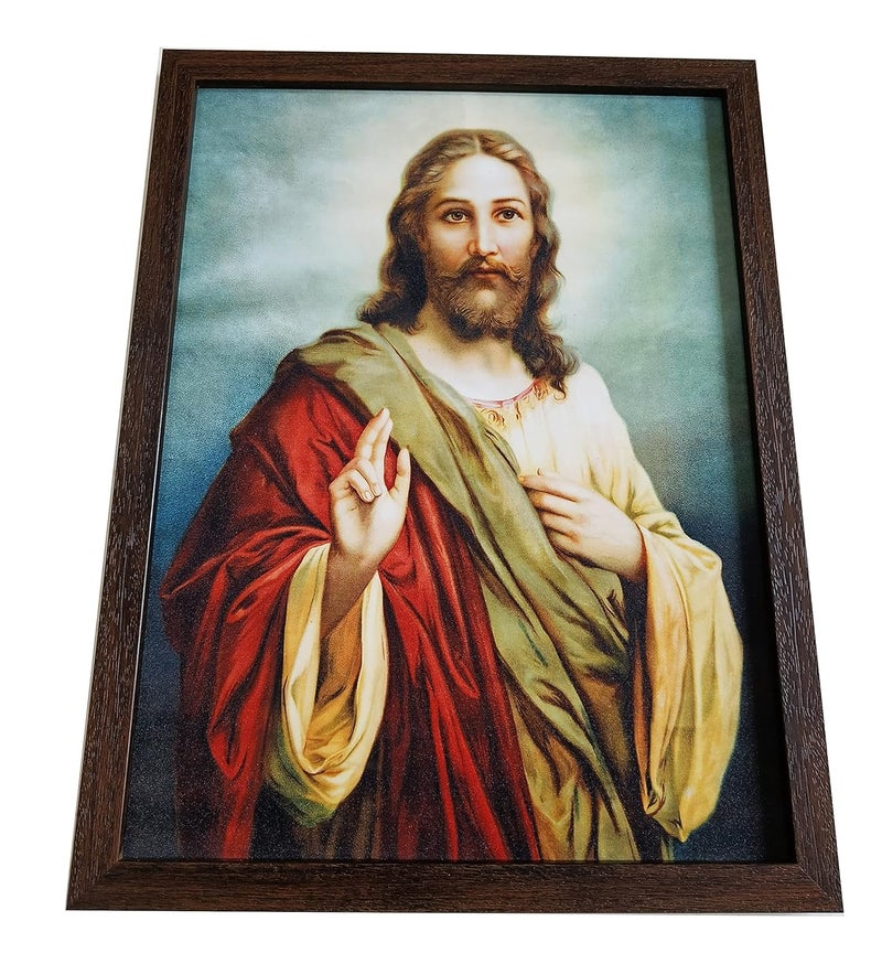 Elegance sacred heart of Jesus Christ painting picture photo poster frame christian art for wall living room bedroom office christmas gifts Painting size- 18.25 height x 13.25 width inch - Image 3