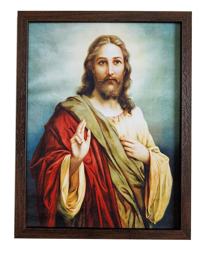 Elegance sacred heart of Jesus Christ painting picture photo poster frame christian art for wall living room bedroom office christmas gifts Painting size- 18.25 height x 13.25 width inch - Image 2