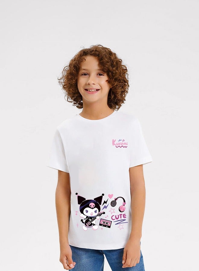 Kids Pure Cotton Printed T-Shirt - Soft Breathable Short Sleeve, Durable No Pilling, Unisex Summer Essential Top for Boys & Girls, White (Sizes 90-140)  - Image 1